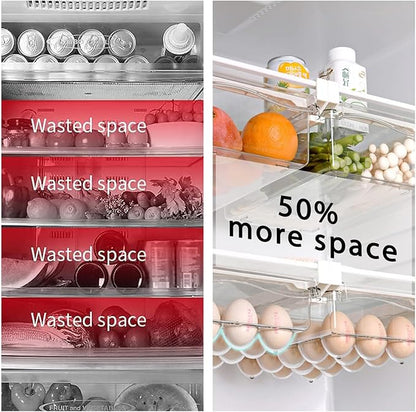 URALFA Fridge Drawer Organizer, Adjustable Refrigerator Drawers for Fruit and Vegetable, Pull Out with Handle, Shelf Holder Storage Box, Fit for Fridge Shelf Under 1.1"