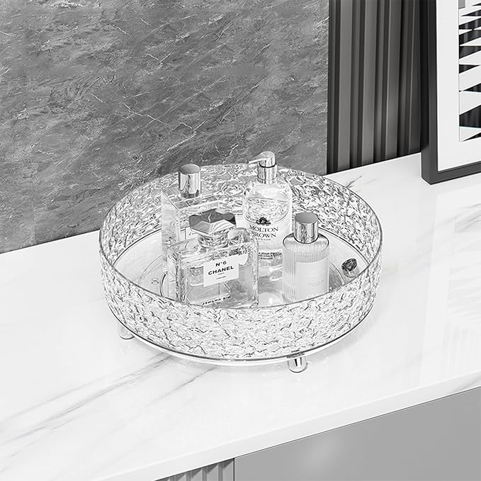 360 Rotating Makeup Organizer, Cosmetics Lazy Susan Spinning Skincare Storage for Vanity, Turntable Perfume Trays for Dresser Bathroom Countertop and Kitchen (Clear)