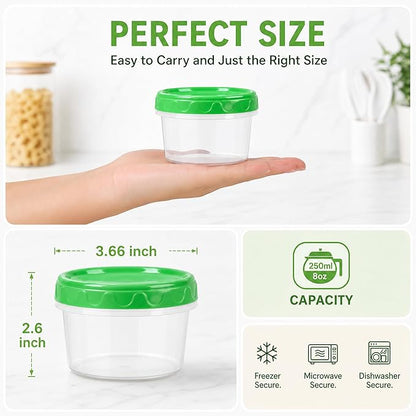 EONJOE 8 oz Small Freezer Containers with Lids Stackable Plastic Food Storage Container 1 Cup Meal Prep Bowls Airtight Dishwasher Safe,12-pack