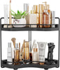 2-Tier Corner Bathroom Counter Organizer with Embedded Screw Holes, Secure & Stable Wood Vanity Shelf for Makeup and Skincare Essentials - Space Saving Bathroom Countertop Storage, Black