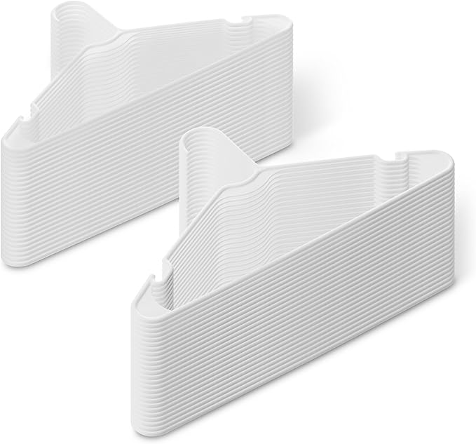 Amazon Basics Space Saving Plastic Clothes Hangers, Sturdy Closet Organizer for Shirts and Jackets, Adult Size, White, 50-Pack