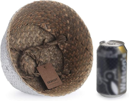Seagrass Plant Basket with Handles, Natural Woven Storage Wicker Baskets (White S(7“ D x 8" H))