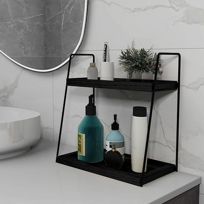 Dorhors 2 Tier Bathroom Counter Organizer Storage,Vanity Organizer for Bathroom Counter,Wood Standing Rack for Kitchen(Black)