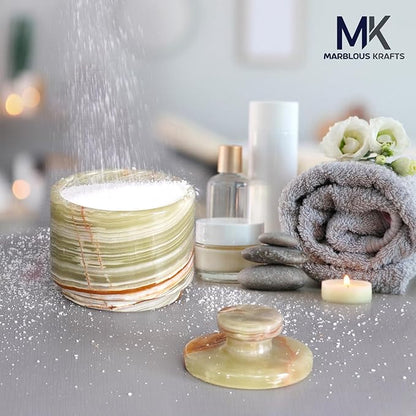 MARBLOUS KRAFTS Marble Salt Cellar with Lid 3" Inch Green Onyx Stone Salt Holder for Counter & Stone Salt Container, Salt Dish, Salt Box & Spice Jar, Ideal Mother’s Day Gift, Home Decor