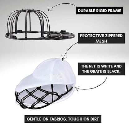 Fa&me Premium Kit: 1 Heavy-Duty Cap Washer with Protective Mesh for Washing Machine + 2 Wall Mount Hat Organizer Racks - Cap Storage and Cleaning (Black)