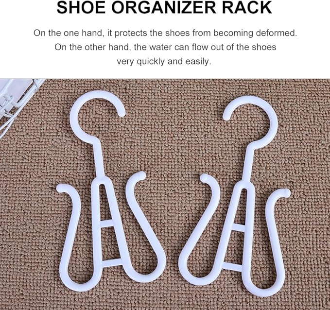 Lurrose 10pcs White Plastic Shoe Hanging Hooks Double-Hook Shoe Organizer for Closet Drying and Storage Space-Saving Holder for Home Use