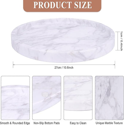 Natural Marble Decorative Tray for Bathroom Bedroom Kitchen Dresser, Large 10.6" Round Vanity Trays for Jewelry, Perfume, Cosmetic, Candle, Countertop Storage Organizer for Home Decor (WH037)