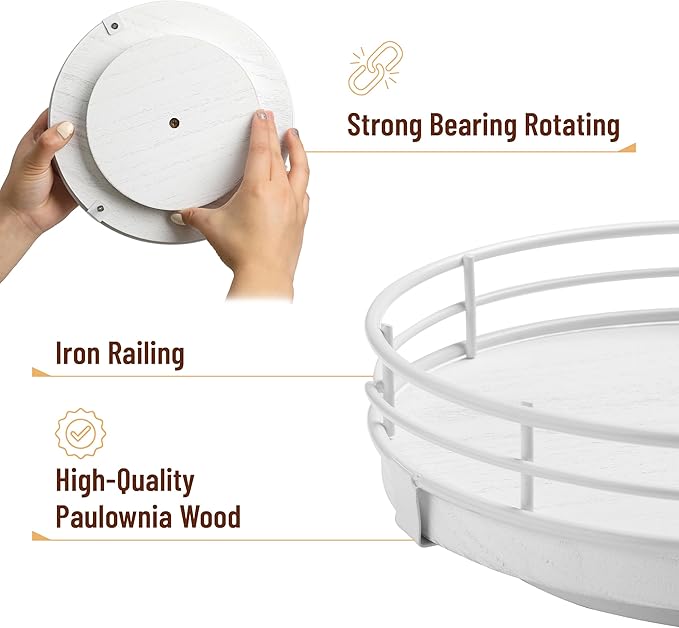 BAMBOO LAND- Lazy Susan Turntable Organizer, 9", White Lazy Susan for Table Top, Wooden Lazy Susan, Wood Lazy Susan, Lazy Susan for Dining Table, Table Lazy Susan Wood, Table Lazy Susan Turntable