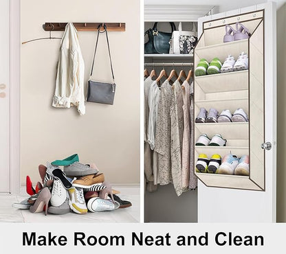 SLEEPING LAMB Shoe Rack for Door, Kids Door Shoe Organizer for Closet hanger, Narrow Hanging Sneaker Storage with Large Deep Pockets for Toddler, Girl, Baby Room Decor, Beige