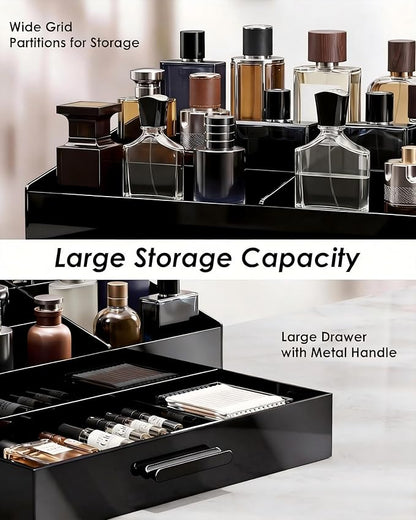 ProCase Cologne Organizer with Drawer, Acrylic Perfume Holder & Bathroom Countertop Organizer for Men & Women, Dresser Vanity Storage for Cologne, Perfume and Skincare -1 Layer