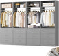 Besiost Closet System Set of 4, 8FT Closet Systems with 12 Wood Drawers, 96" Closet Organizer System with 4 Hanging Rods & 4 Shelves, Heavy Duty 96 Inch Walk-in Closet, Grey (96"L x 15" W x 80" H)
