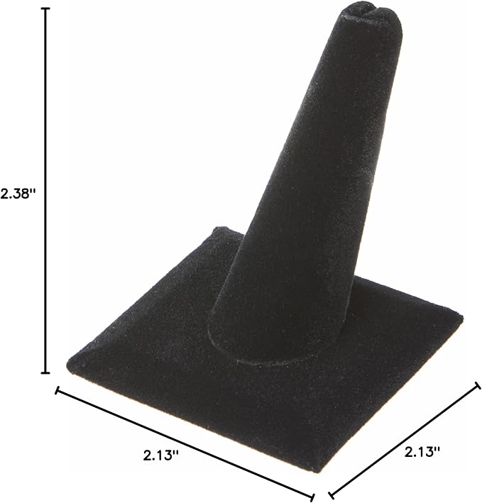 Plymor Black Velvet Ring Finger Display, Single on Square Base, 2.125" W x 2.125" D x 2.375" H (Pack of 6)