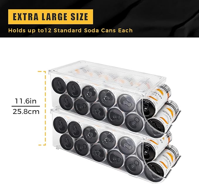 SCAVATA 4 Pack Soda Can Organizer & 2 Pack Skinny Can Organizer for Refrigerator