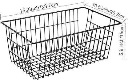 15.2" Metal Wire Baskets for Organizing 6 Pack, Household Pantry Storage Freezer Organizer Bins with Handles, Freezer Baskets for Upright Freezer, Refrigerators, Kitchen Cabinets, Black