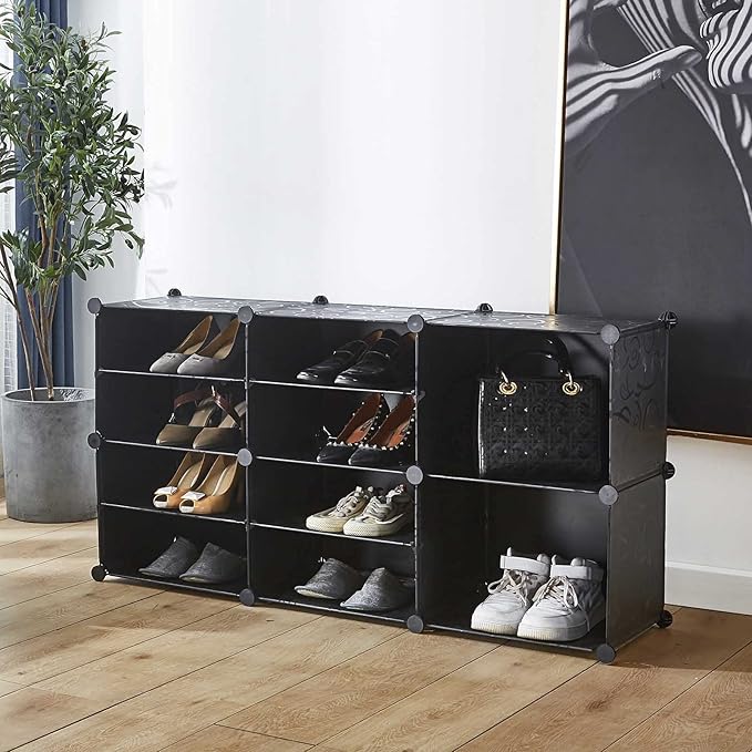 Portable Shoe Rack Organizer, 4 Tier Storage Shoe Cabinet for 18 Pair, Shoe Organizer for Heels, Boots, Slippers