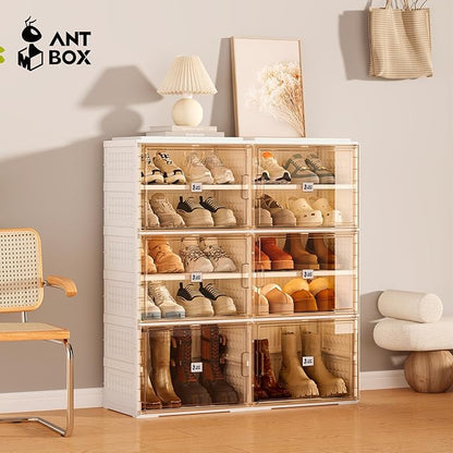 ANTBOX Foldable Shoe Rack Cabinet with Clear Doors, Extra Large Shoe Organizer for Entryway & Closet, Portable Dust-Free Storage Shelf Holds 24 Pairs (X-Large 24 Pairs)