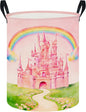 CLOCOR Large Laundry Basket,Waterproof Nursery Hamper,Collapsible Fabric Storage Container,Room Decor,Gift Basket（Pink Castle