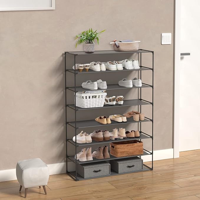 Jerry & Maggie Simple Trending 8 Tier Stackable Shoe Rack for Garage, Shoe Rack for Entrance Small Space for Dorm Shoe Racks, Over Door Shoe Rack, Kitchen Storage Shelves Solution