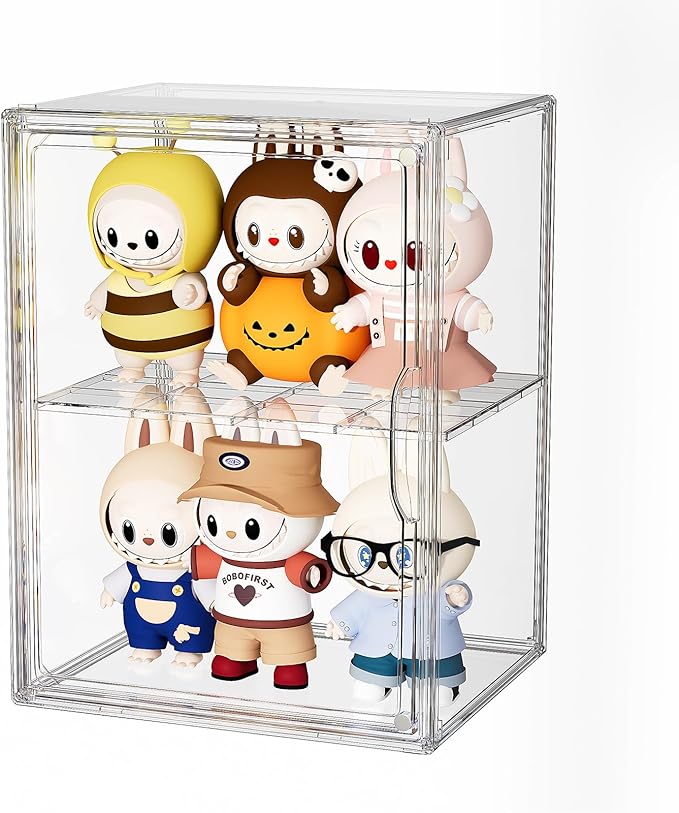 Acrylic Clear Display Case, Stackable Plastic Storage Bins with Shelf, Figure Figurine Hobby Display Case with Magnetic Lid, Large Acrylic Display Box for Collectibles, Figures, 1 Pack