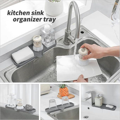 MicoYang Silicone Bathroom Soap Dishes with Drain Spout-Bathroom and Kitchen Sink Organizer,Sponge Holder,Dish Soap Tray,Perfect for Dispenser,Scrubber,Bottle,Cup on Sink or Counter-Grey 12"×4"