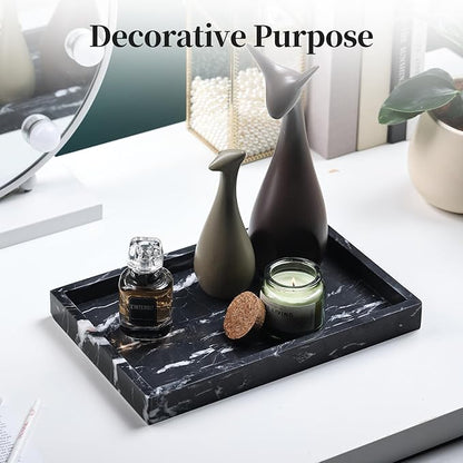 YMXYJM Real Natural Marble Tray for Bathroom, Genuine Marble Stone Vanity Tray, Luxury Storage Trays for Kitchen, Vanity, Home Decor, Dresser, Non-Resin/Non-Ceramic, 12"x 8"x 1.2", Black