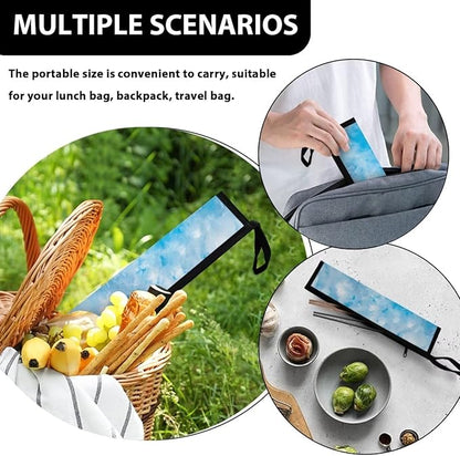 Blue Tie Dye Reusable Travel Tableware Carrying Bag Storage Case Cutlery Flatware Organziers for Straw Spoon Fork Chopsticks Portable Utensil Holder