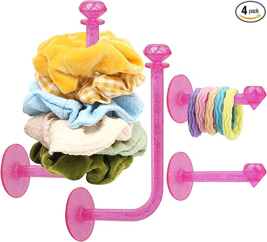 4Pcs Headband Holder Stand Scrunchie Organizer, Girls Hair Accessories Organizer Storage for Headband Hairband Hair Ties, Clear Glitter Adhesive Scrunchy Holder Scrunchie Storage…