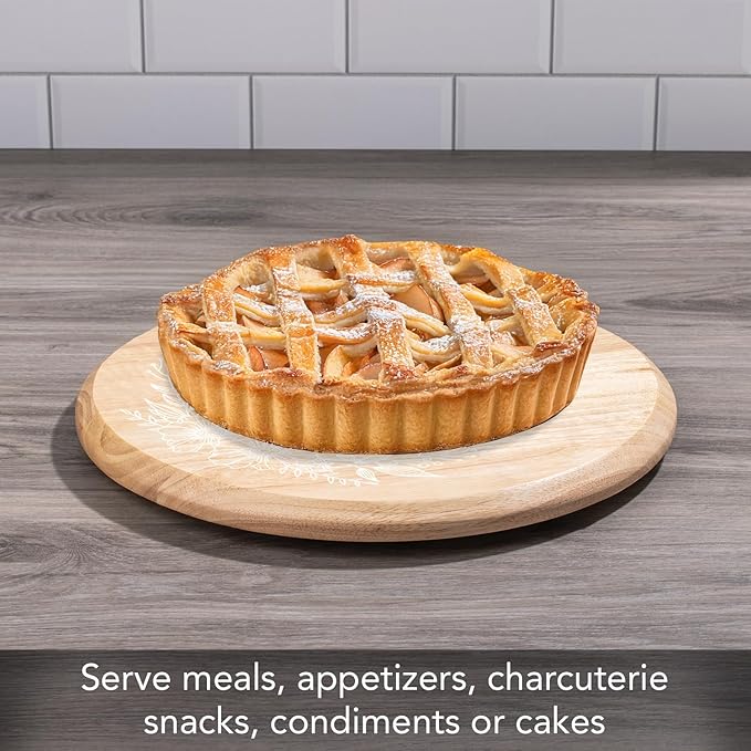 CounterArt Decorative Round Natural Wood Lazy Susan Turntable 14" Diameter Condiment Caddy, Cheese Server, Cake Plate, Spice Organization (Floral Gather)