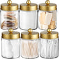 Amolliar Qtip Holder Dispenser - 8 oz Plastic Apothecary Jar Containers for Vanity Makeup Countertop Organizer Storage -Bathroom Canister Accessories Set for Cotton Swab, Ball, Pads, Floss-Gold (6)