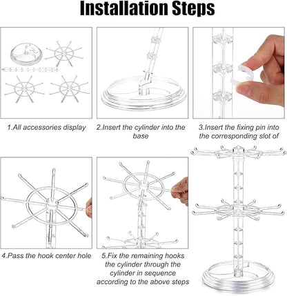 Rotating Jewelry Stand, 2 Tier Necklace Holder Bracelet Hanging Organizer Keychain Jewelry Display Stand Plastic Jewelry Rack for Malls Counter Dressing Table (Clear)