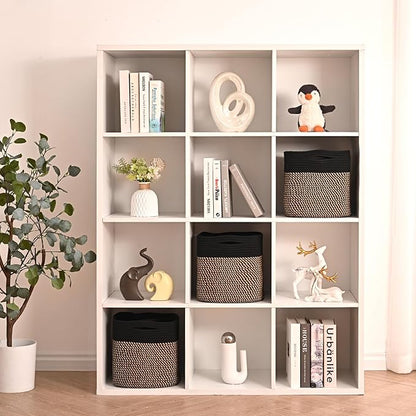 ICERZCZ 11 Inch Cube Storage Bins, Storage Cube Organizer Bins, Woven Cotton Rope Baskets for Storage, Storage Basket for Organizing Shelves, Square Baskets for Toys Nursery, Black & Jute (Pack of 3)