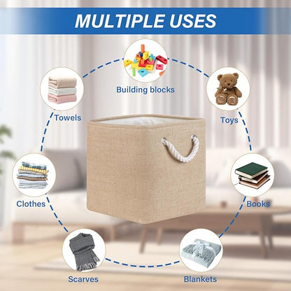 Temary Cube Storage Bins 11 Inch Fabric Storage Baskets 4 Pack Collapsible Storage Cubes Baskets for Gift Empty, Cube Organizer Bins Cloth Basket for Shelves (Linen Yellow)