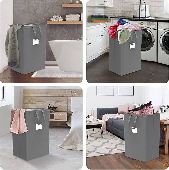75L Large Laundry Hamper with Handles, Dirty Clothes Hamper for Bedroom Waterproof, Freestanding Tall Laundry Basket Waterproof, Hamper for Bedroom, Bathroom, Dorm, Toys Storage(Grey）