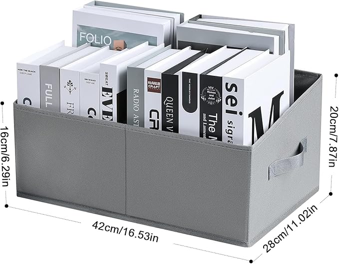 DIMJ Closet Storage Bins, 5 Pack Storage Baskets for Shelves, Foldable Closet Organizer with Handle, Linen Closet Organizers and Storage for Clothes, Toys, Towel, Books (Grey)