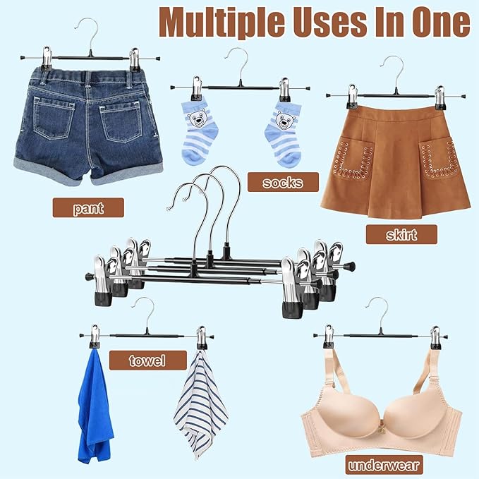 Jeffbaubl 20 Pack Pants Hangers, Skirt Hangers with Clips, Heavy Duty Adjustable Clips Hanger, Rubber Cover Metal Trouser Clip Hanger, Ultra Thin Space Saving for Skirt Jeans Adult