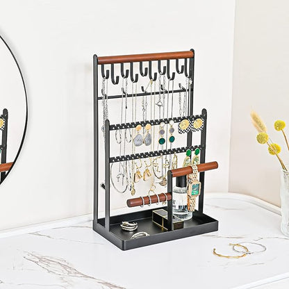 ProCase Jewelry Organizer Stand Necklace Organizer Earring Holder, 6 Tier Jewelry Stand Necklace Holder with 15 Hooks, Jewelry Tower Display Rack Storage Tree for Bracelets Earrings Rings -Black