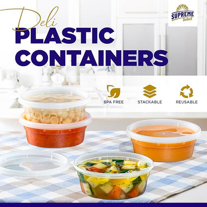 Deli Plastic Storage Containers with Lids [16 Sets] 32 Oz - Reusable Food Containers for Home & Business - Microwave & Freezer friendly - Dishwasher safe - Secure & Tight fitting Covers