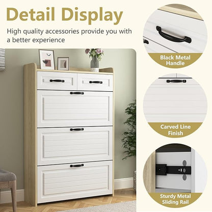 VERYKE Shoe Storage Cabinet for Entryway with 3 Flip Drawers and 2 Top Drawers,Large Shoe Rack Organizer Cabinet for Closet,Hallway