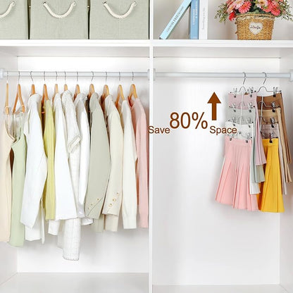 TOPIA HANGER 4 Tier Metal Skirt Hangers for Women, Pants Hanger Space Saving with Adjustable Clips, Gain 70% More Space, Non Slip Grip for Slacks, Trousers, Shorts, Jeans, Towels, Black, 3-Pack, CT24B