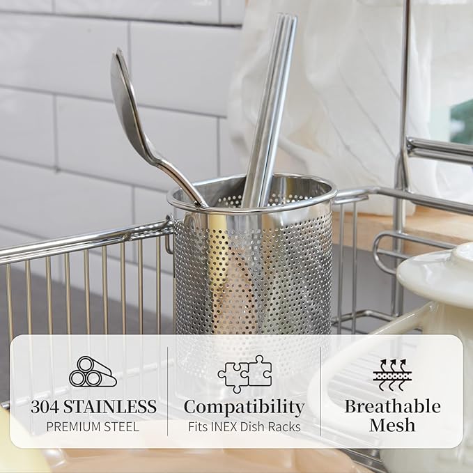 INEX Mesh Cutlery Holder Caddy (Stainless Steel, 3.9" H x 3.3" W x 2.7" D)