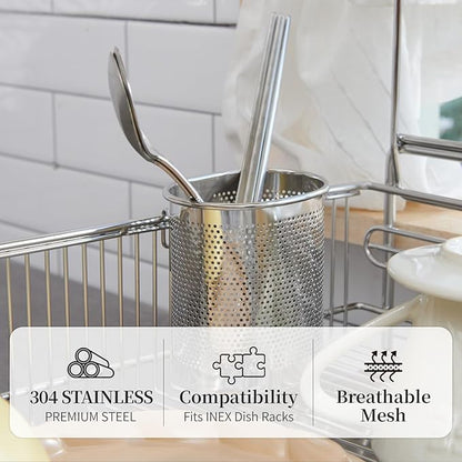 INEX Mesh Cutlery Holder Caddy (Stainless Steel, 3.9" H x 3.3" W x 2.7" D)