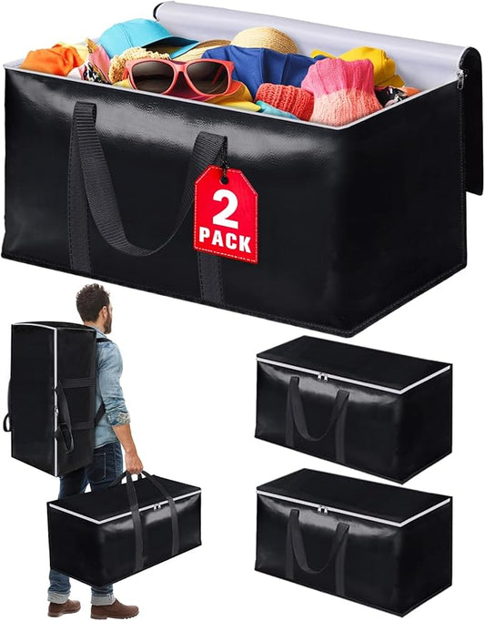 StoreHappily Heavy-Duty & Extra Capacity Moving Bags with Backpack Straps, Storage Totes with Double Zipper & Strong Handles, Packing Bags Alternative to Moving Boxes, Moving Supplies (2 Pack, Black)