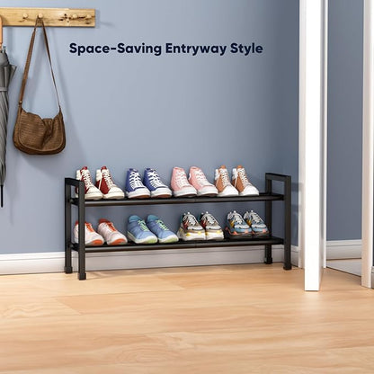 Abiglifty 2-Tier Expandable Shoe Rack,17"-33" Adjustable Shoe Rack for Closet,Metal Shoes Shelves for Front Door Entrance, Garage & Corridor, Free Standing Shoe Holders, Easy to Assemble,Black