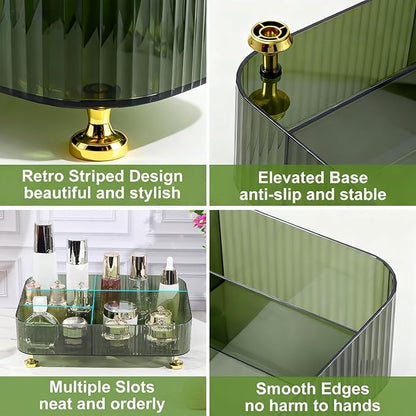 DASITON Makeup Organizer Countertop for Vanity, 5 Slots Makeup Brush Holder Organizer, Vintage Makeup Perfume Tray Cosmetic and Skincare Organizers for Bedroom Bathroom Counter, Desk Storage (Green)