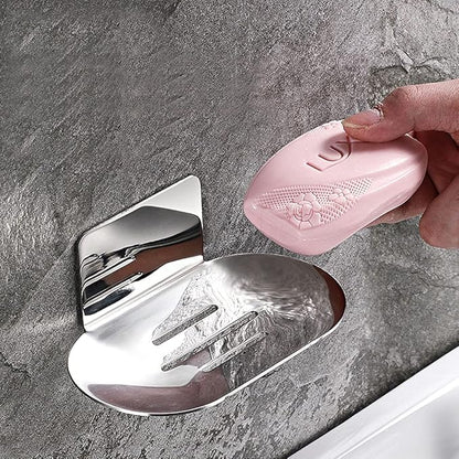 Adhesive Soap Dish, Bath Soap Dish for Shower, 304 Stainless Steel Wall Mounted Bar Soap Holder for Bathroom Kitchen- No Drilling (Chrome)