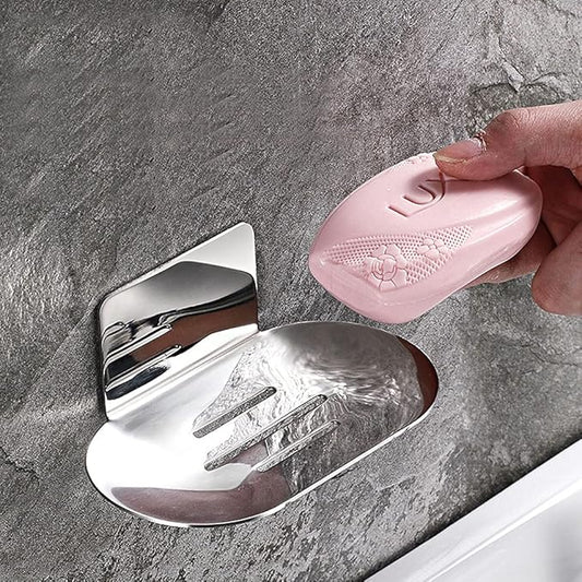 Adhesive Soap Dish, Bath Soap Dish for Shower, 304 Stainless Steel Wall Mounted Bar Soap Holder for Bathroom Kitchen- No Drilling (Chrome)