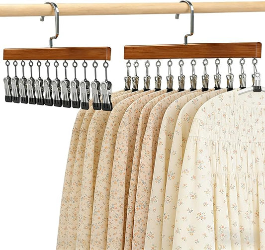 Closet Organizer with 10 Clips,Space Saving Hanging Closet Organizer,360° Rotating Metal s with Silicone Lining,Hanging Rack for Clothes, Socks, Hats (12 Clips, 2PCS)