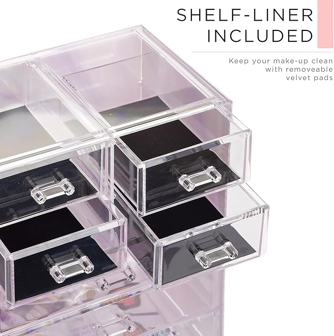 Sorbus Acrylic Makeup Organizer Set, 7-Drawer Vanity & Countertop Cosmetic Storage with Small & Wide Compartments, Tie Dye Makeup Storage for Brushes, Jewelry – Holiday Gift for Women & Teens