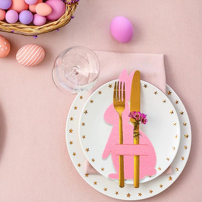 8 Pack Easter Bunny Utensil Cutlery Holders, Reusable and Cute Rabbit Shape Easter Felt Cutlery Holders, EasterTable Decor for the Home Spring Decorations and Easter Party Supplies