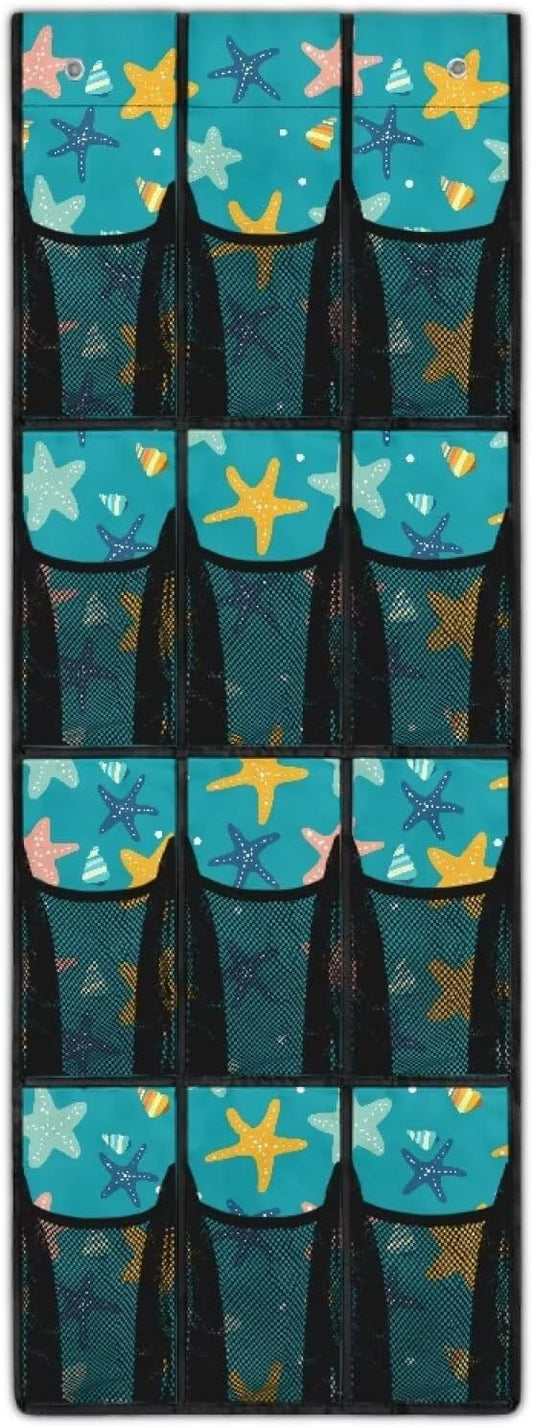 Starfish Hanging Storage Shoe Organizer for Closet 12 Mesh Pockets Hanging Storage Bags Holder for Sundries Clothes Boots Toys